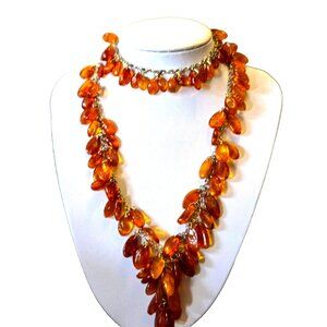 Vintage 33" Baltic Amber Cognac Inclusions Lariat Necklace rare natural estate